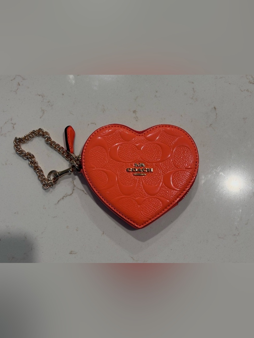 Coach Orange Heart-Shaped Mini Coin Purse/ Wristlet